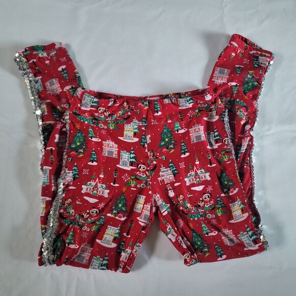 Disney Parks Girls Legging Pants Christmas Holiday with Sparkly Edges Size Large - Picture 4 of 5